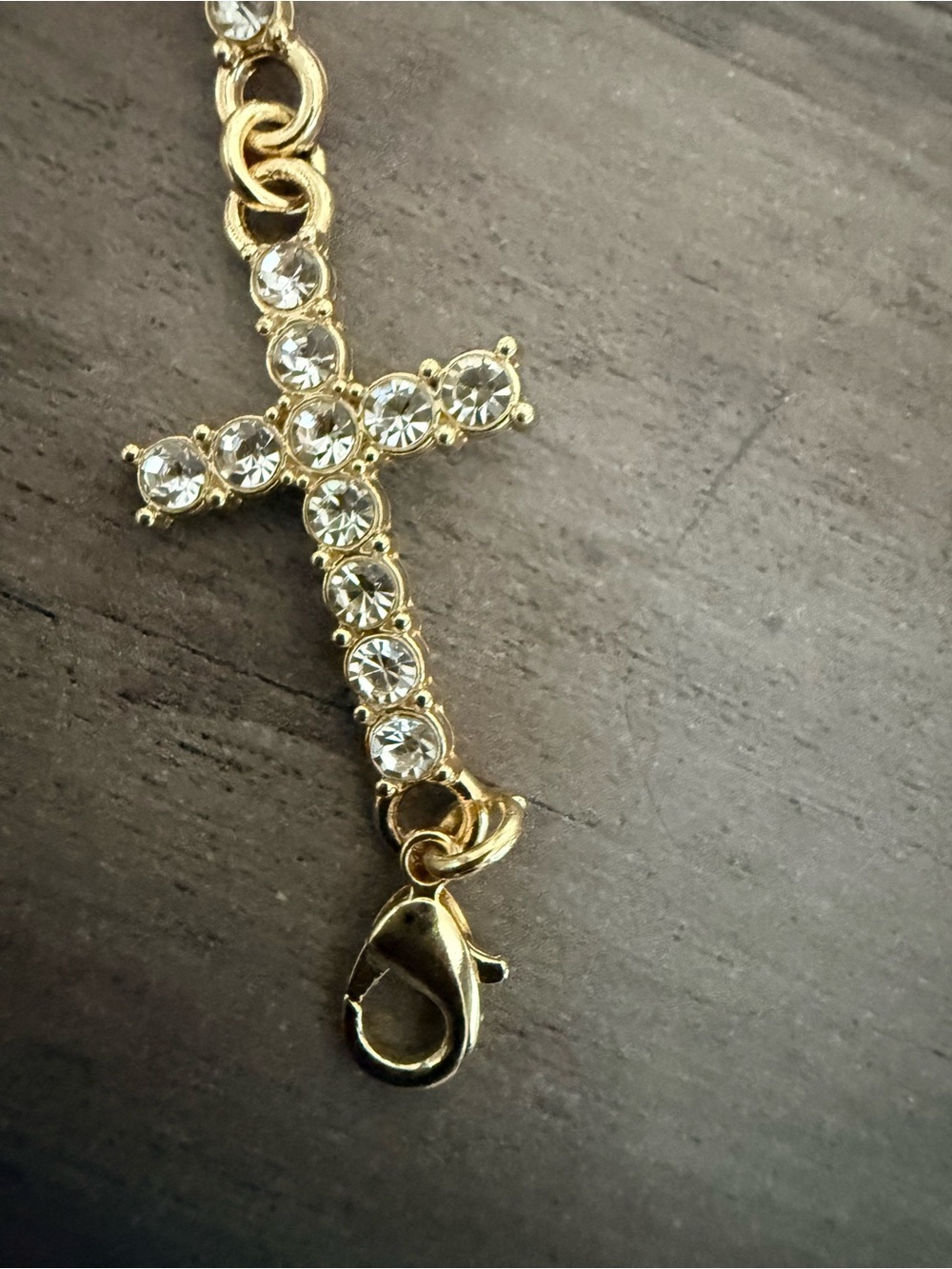 Rhinestone Cross Link Bracelet Gold Tone Crystal Religious Statement Jewelry